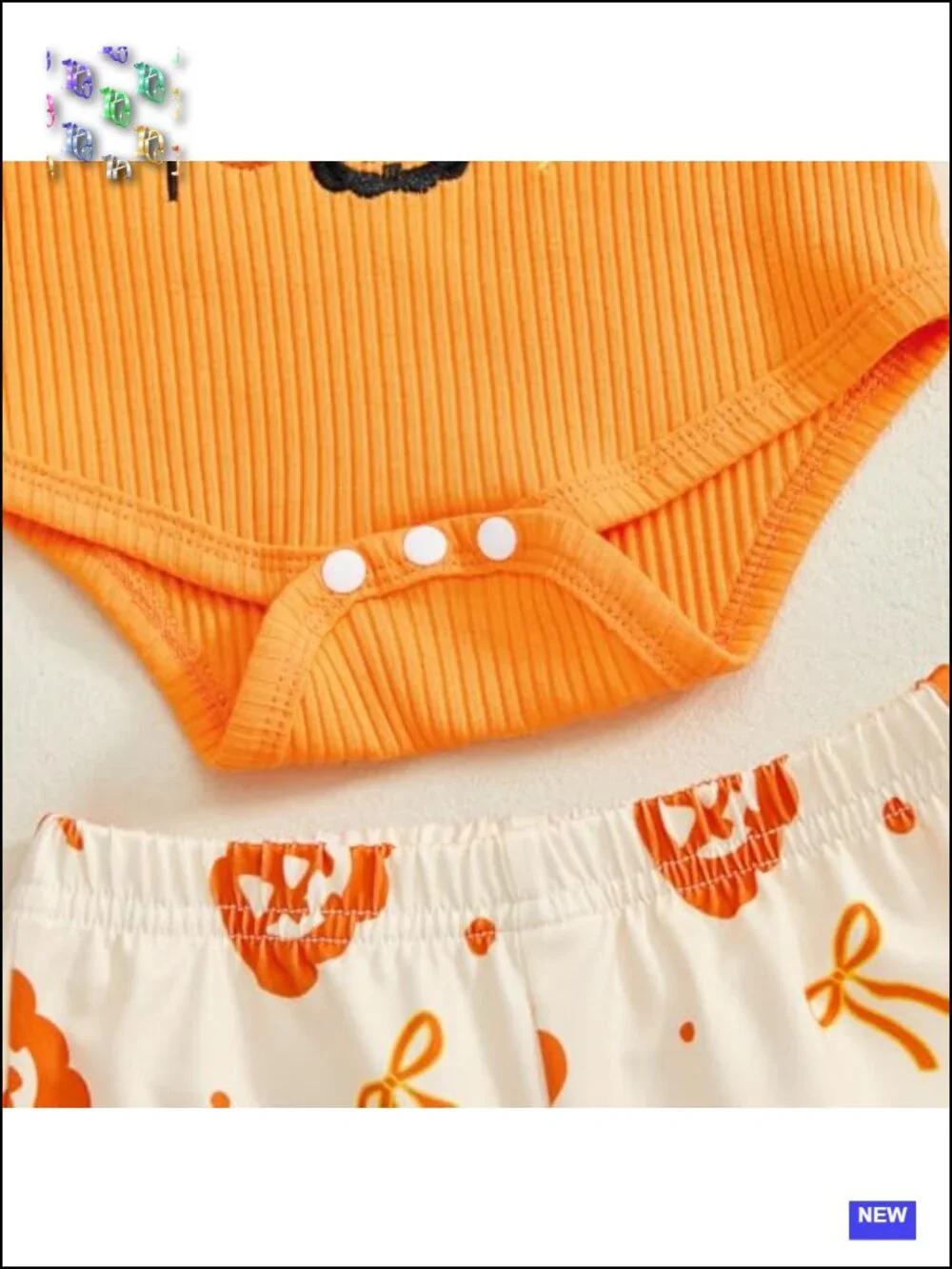 Cotton Blend Baby Girl Halloween Pumpkin Romper Set with Bell Bottoms and